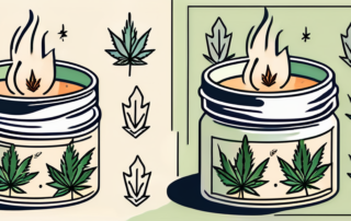 A cbd salve jar with a hemp leaf design on it