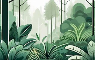 A lush forest scene with various plants and hidden growing equipment