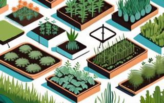 A variety of plants densely arranged in a one square meter garden plot