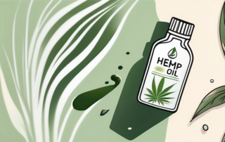 A dropper bottle of hemp oil positioned next to an inflamed skin patch