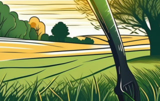 A lush green field of grass under the golden light of the setting sun