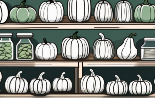 Various types of pumpkin seeds displayed on a shelf
