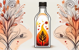 A bottle of flaxseed oil (leinöl) with a radiant glow