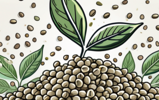 Unshelled hemp seeds scattered around