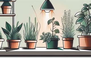 An indoor garden setup with various plants