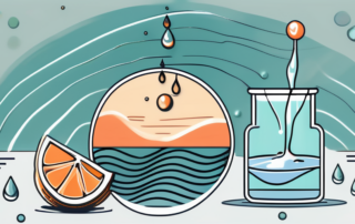 A cbd oil dropper with a few drops falling into a glass of water