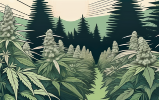 A lush outdoor cannabis garden with various stages of autoflowering plants under the sun