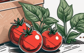 A variety of tomatoes flourishing on a vine next to a healthy hemp plant