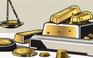 A variety of gold bars and coins nestled in a safe