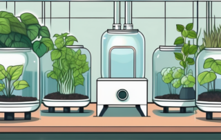 A hydroponic system with various plants growing