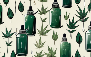 A dropper bottle of hemp oil with a measuring spoon