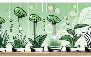 A scene where a few trauermücken (fungus gnats) are being repelled or eradicated by a spray of water and bubbles