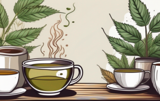 A variety of organic hemp teas in different cups and mugs