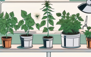 A weed growbox with various tools nearby