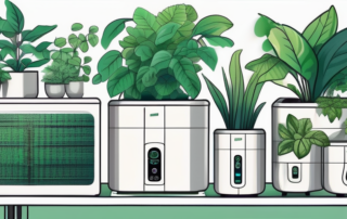A variety of top-quality dehumidifiers placed inside a grow box with lush green plants