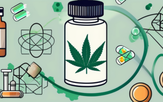 A medicine bottle with a cannabis leaf symbol on it