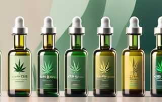 Ten different bottles of cbd vollspektrum öle arranged in a row