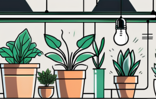 Several different styles of led grow lamps illuminating a variety of healthy