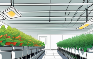 Several sanlight led grow lights illuminating vibrant