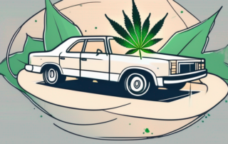 A car with a cannabis leaf symbol on its dashboard
