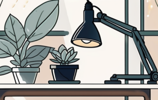 A sanlight lamp positioned at an optimal distance above a healthy