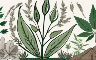 A hemp plant with its various parts (seeds