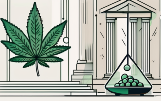 A symbolic scale balancing a pill and a cannabis leaf