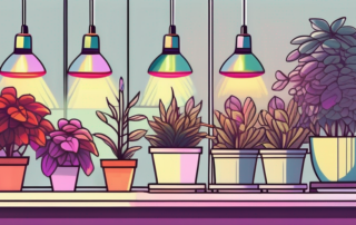 Several led grow lamps illuminating vibrant