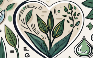 A hemp plant with various symbols around it