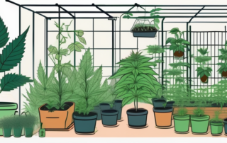 A lush garden with various stages of hemp plants growing