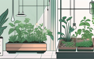 A thriving indoor garden with lush plants growing in a hydroponic system