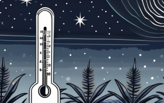 A hemp plant in an outdoor setting under a starry night sky