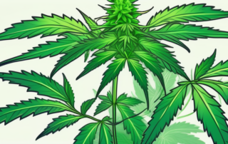 A lush cannabis plant growing through a horizontal green screen