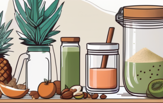 A hemp powder container on a kitchen counter