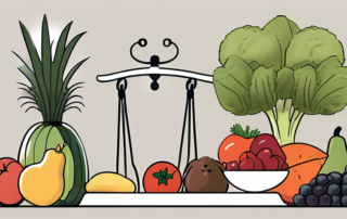 A balanced scale with fruits