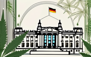 The german bundestag building with cannabis plants growing around it