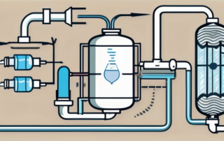 A reverse osmosis filter with arrows indicating the flow of water