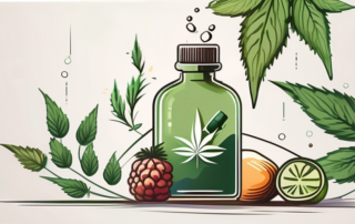 A cbd oil dropper bottle leaning against a pair of slim