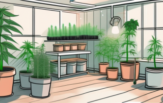 An indoor room with a corner dedicated to growing hemp plants