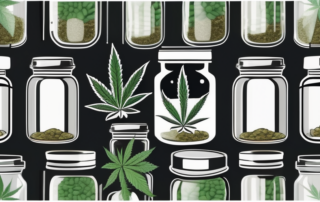 A cannabis plant growing inside a glass jar