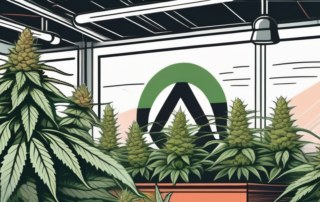 A lush cannabis plant growing in a well-equipped indoor garden setup