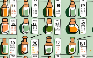 A dropper bottle of hemp oil with a measuring spoon and a calendar