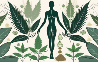 A hemp plant with various parts highlighted