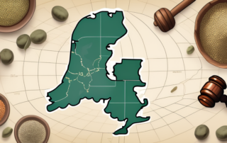 A variety of hemp seeds scattered on a map of holland