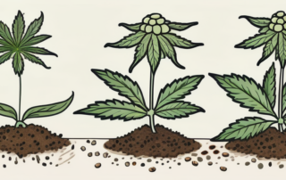 Several cannabis seeds in different stages of germination