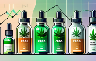 10 different styled cbd oil bottles lined up