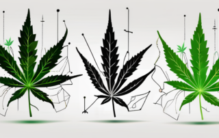 A cannabis leaf with the molecular structure of thc 9 prominently displayed within it