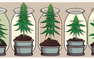 A few autoflowering cannabis plants at different stages of growth