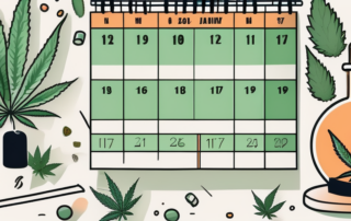 A whimsical calendar with cannabis leaves marking important dates