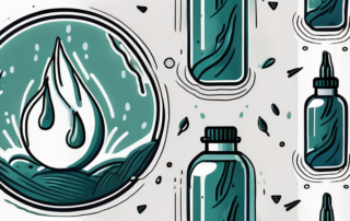 A cbd oil dropper with a few drops falling into a symbolic representation of pain